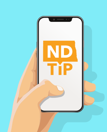 hand holding cell phone that shows ND Tip logo