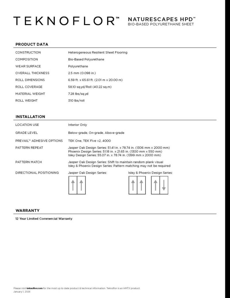 Example of flooring product and safety specifications page 1
