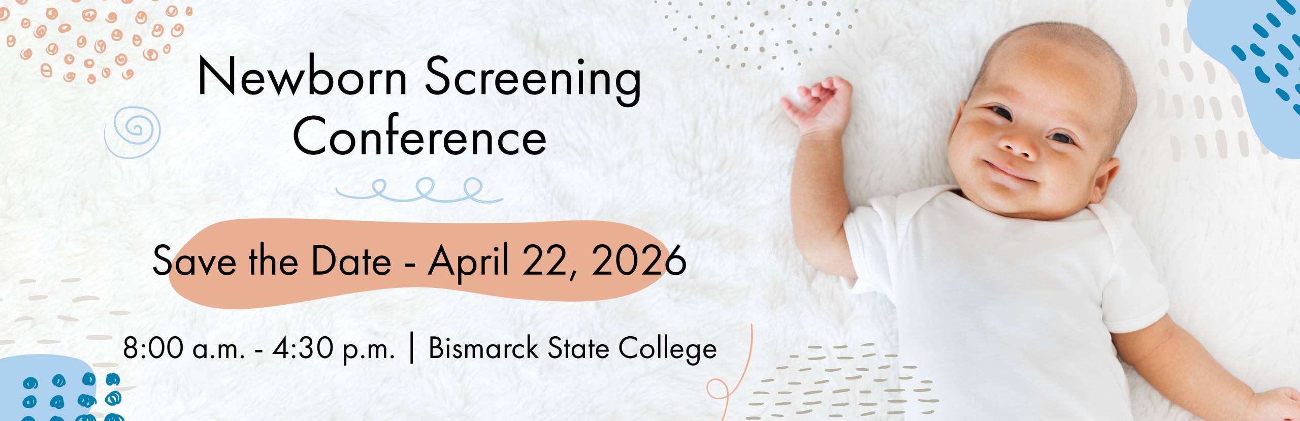 Banner of newborn screening conference details with baby image