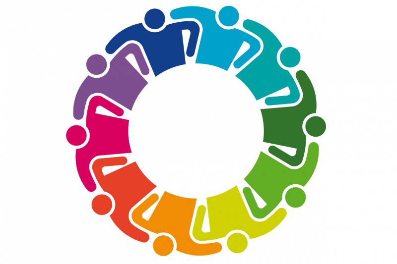 circle of people in colors - animated