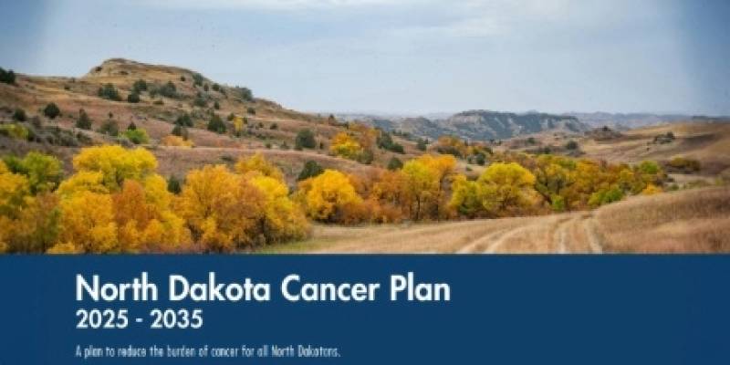 Cover of the ND Cancer Plan 2025-2035 showing hillside in the North Dakota badlands in fall colors