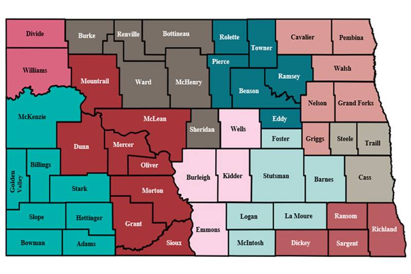 North Dakota county map