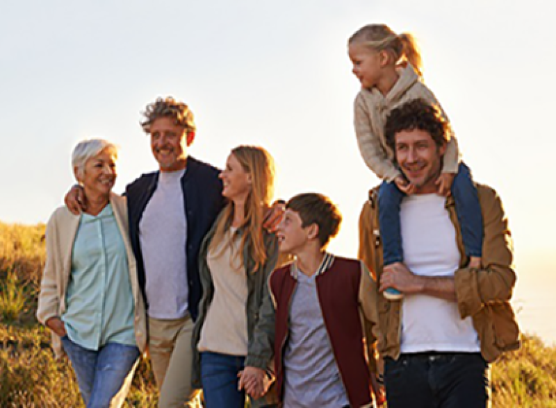 multi-generational family outside