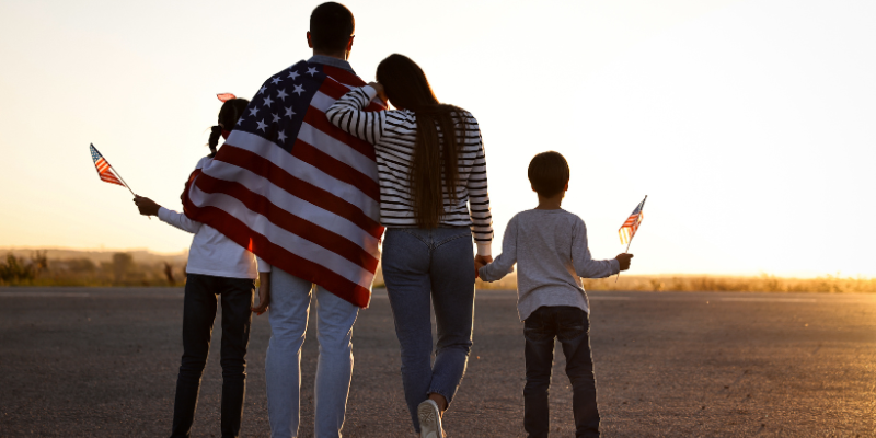 Family with the American flag
