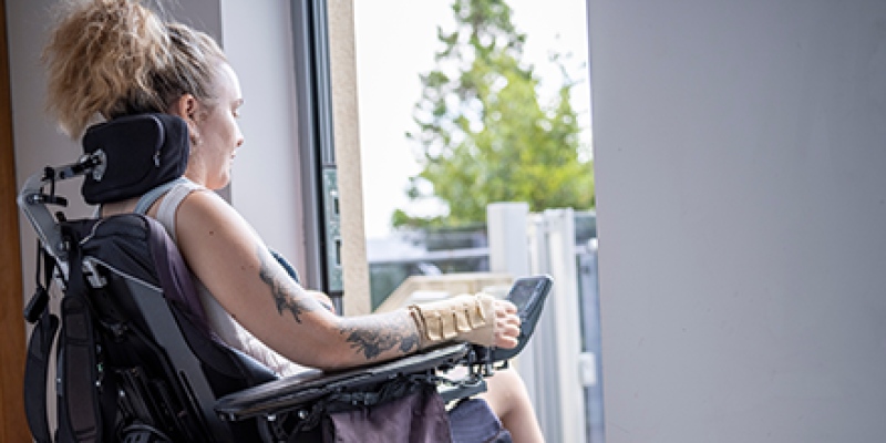 Woman in adaptive wheelchair 