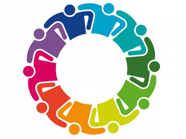 circle of people in colors - animated