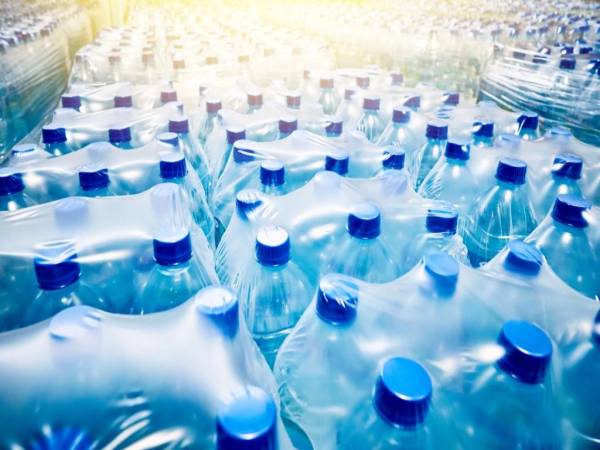 Packaged water bottles.