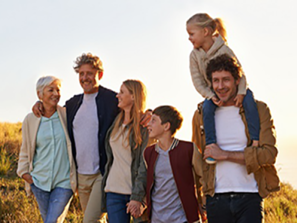 multi-generational family outside