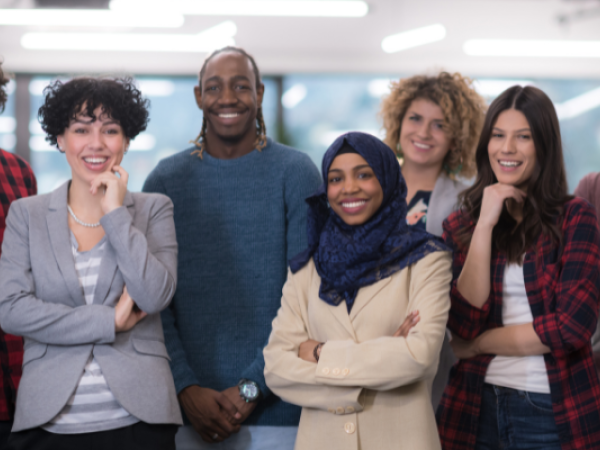 Group of diverse people smiling.
