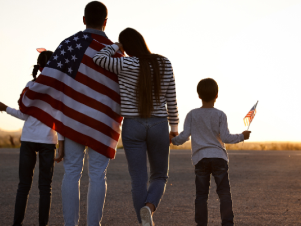 Family with the American flag