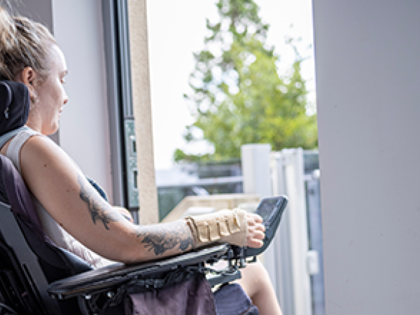 Woman in adaptive wheelchair 