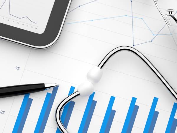 Data report with a tablet and stethoscope