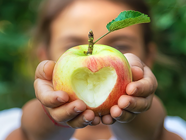 Young girl holding an apple