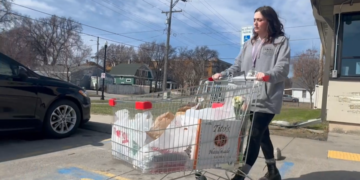 Woman pushing cart