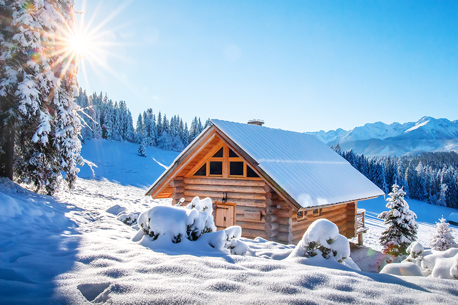Housing in a snowy background