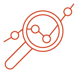 Icon of magnifying glass over graph