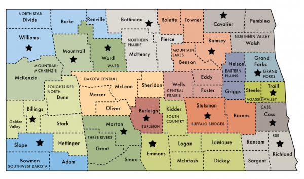 North Dakota map of Human Service Zones