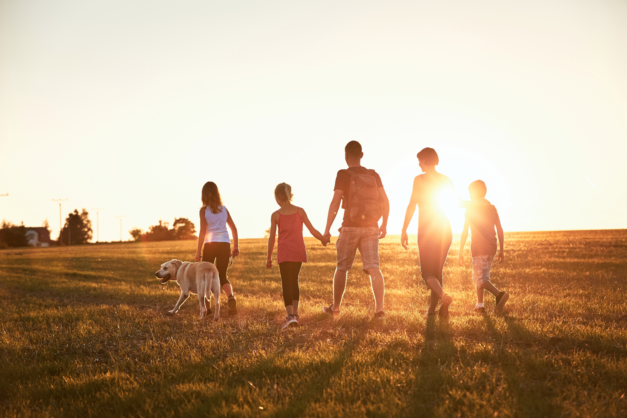 family hikes at sunset