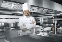 A chef in a commercial kitchen
