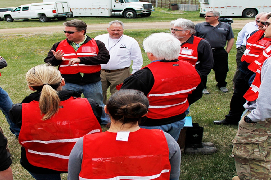 Emergency response workers gather