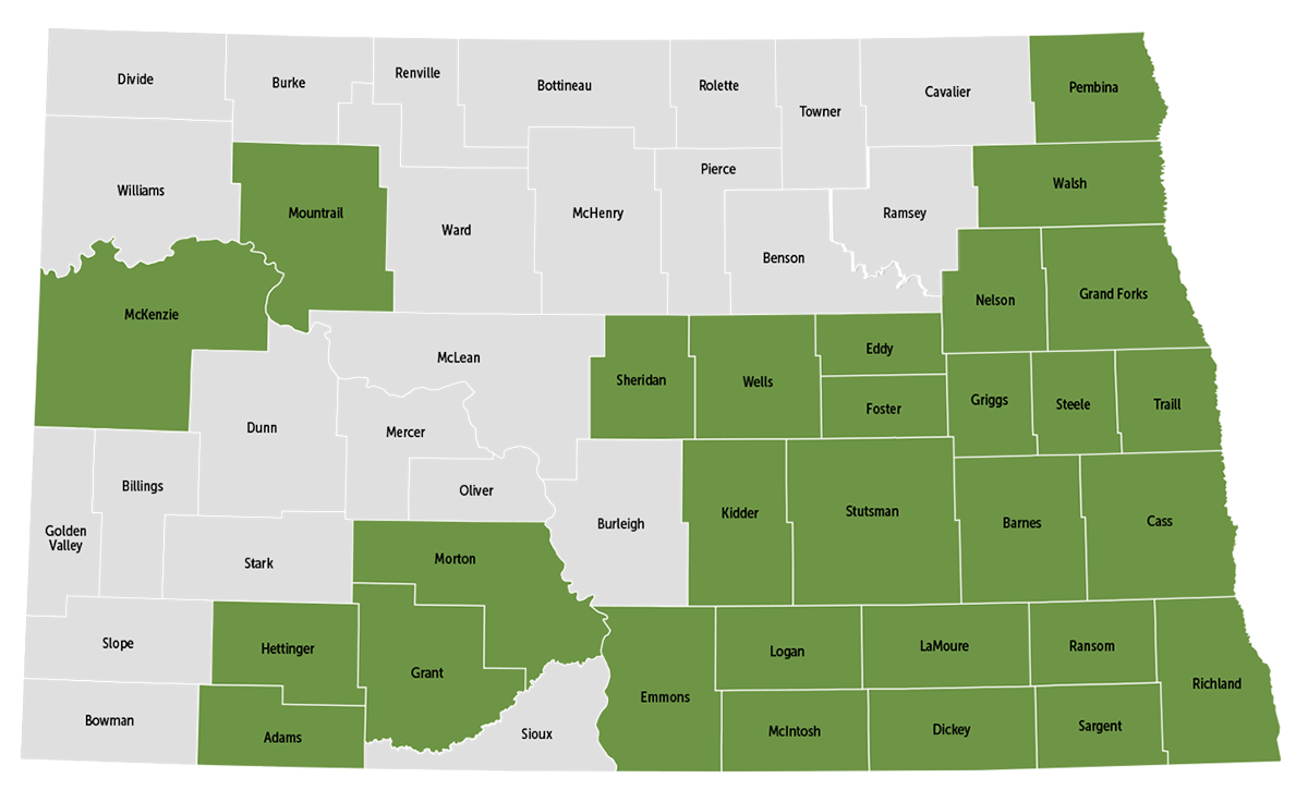 Map of counties affected by 2019 flood