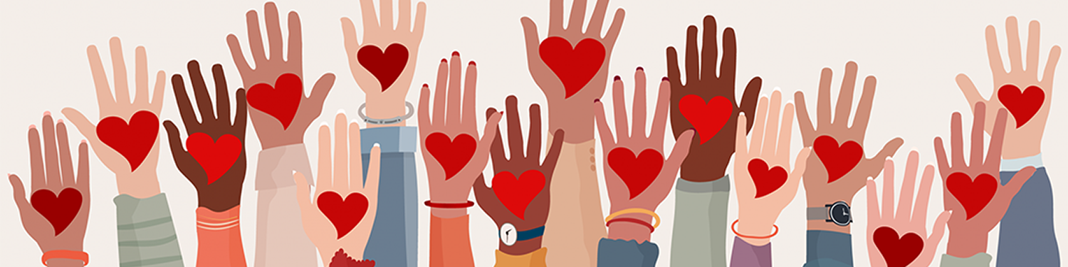 Cartoon hands raised with hearts in the palms