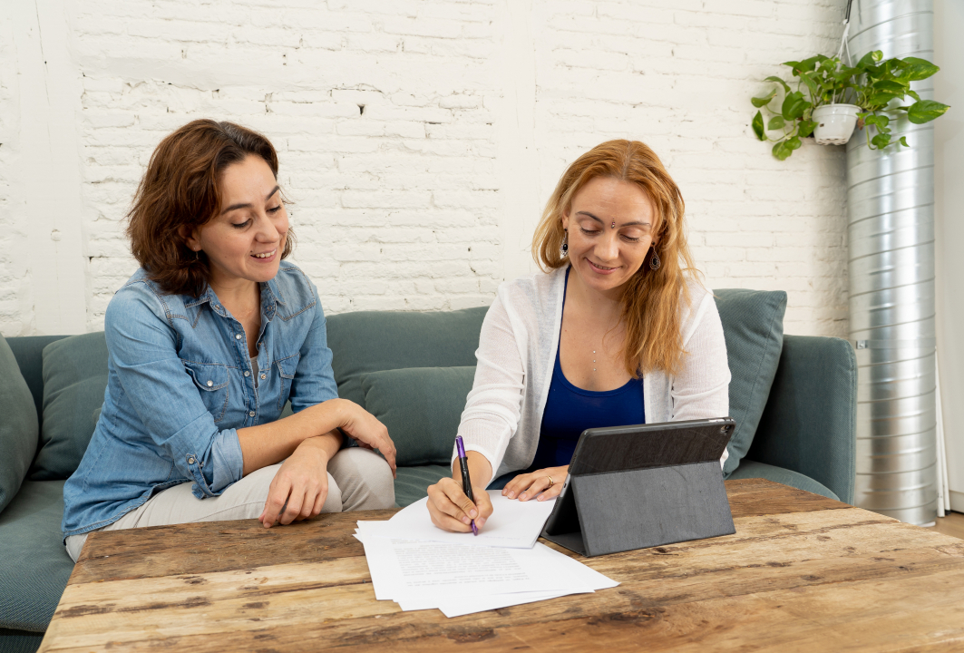 Two females working