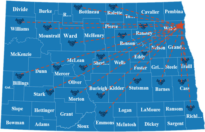 ND map showing transition support and crisis stabilization service points