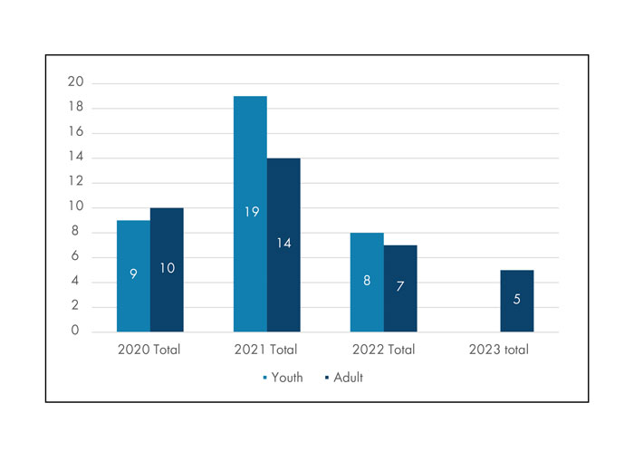 Chart showing the number of applications for services