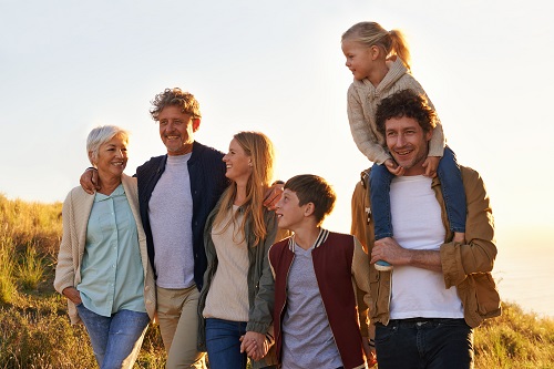 Multi-generational family outdoors
