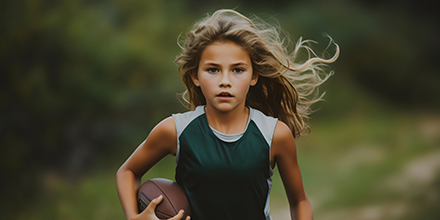 girl running with football