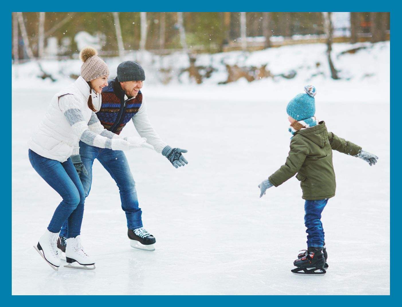 parents and child ice skating