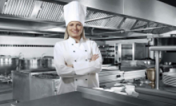 A chef in a commercial kitchen