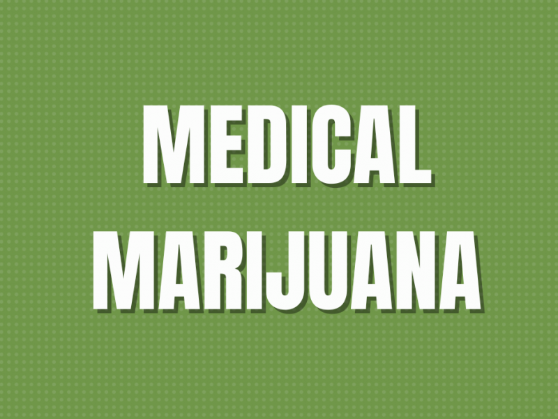white letter text medical marijuana on a green background