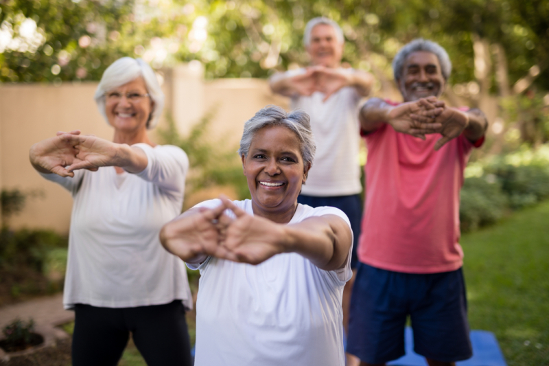 Seniors exercise stretching