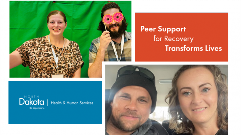 collage of headshots of two men and two women with title Peer Support for Recovery Transforms Lives
