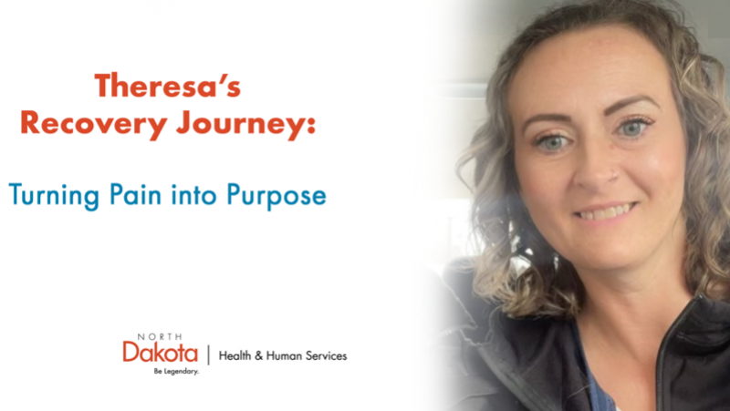 woman smiling headshot with title Theresa's Recovery journey