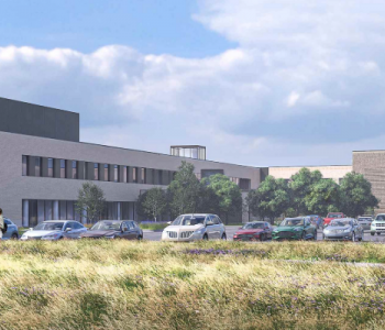 Rendering that shows a two story new North Dakota State Hospital 